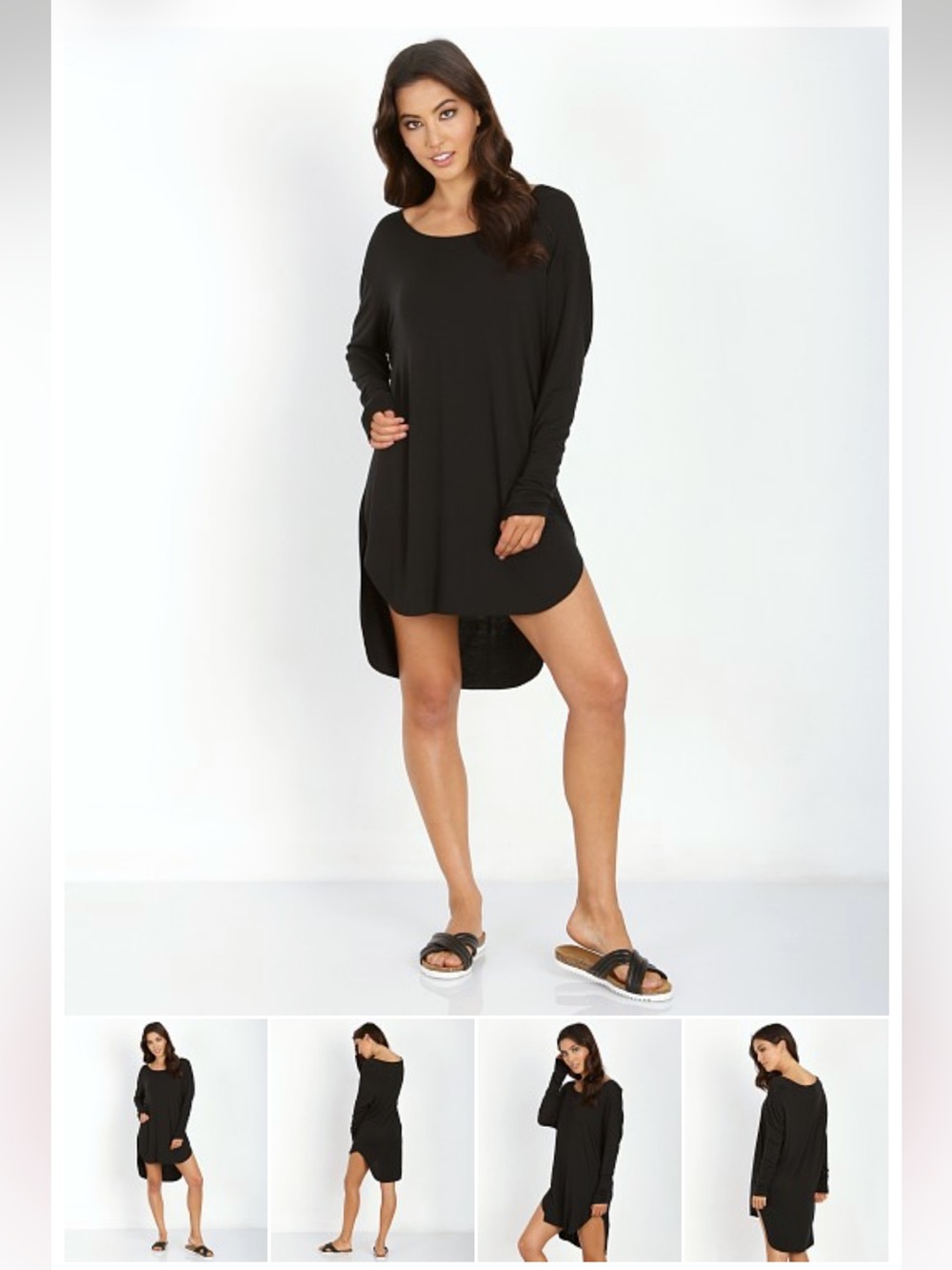 Joah Brown Nightingale Tunic Dress Black Long Sleeve OS